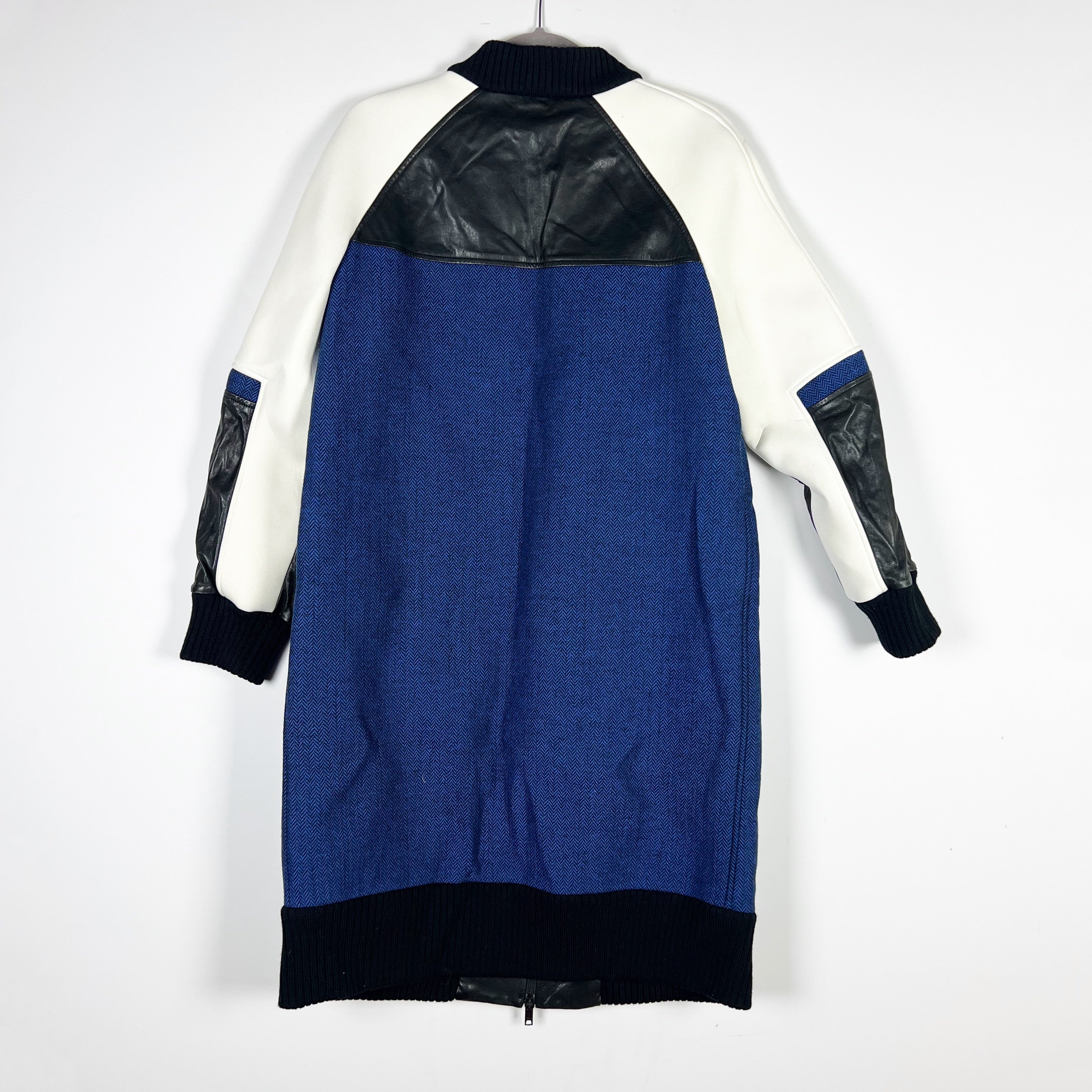 NEW DKNY Wool Leather Cotton Patchwork Full Zip Jacket Coat Blue Icon Small