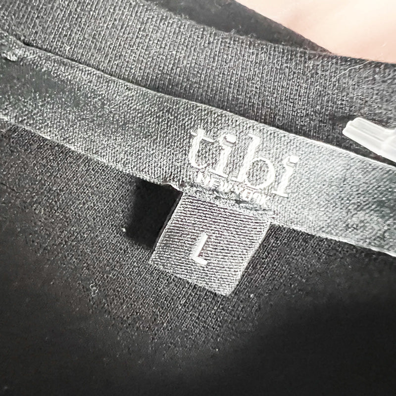 Tibi Genuine Lamb Leather Front Panel Scoop Neck Short Sleeve Tee Shirt Pink L