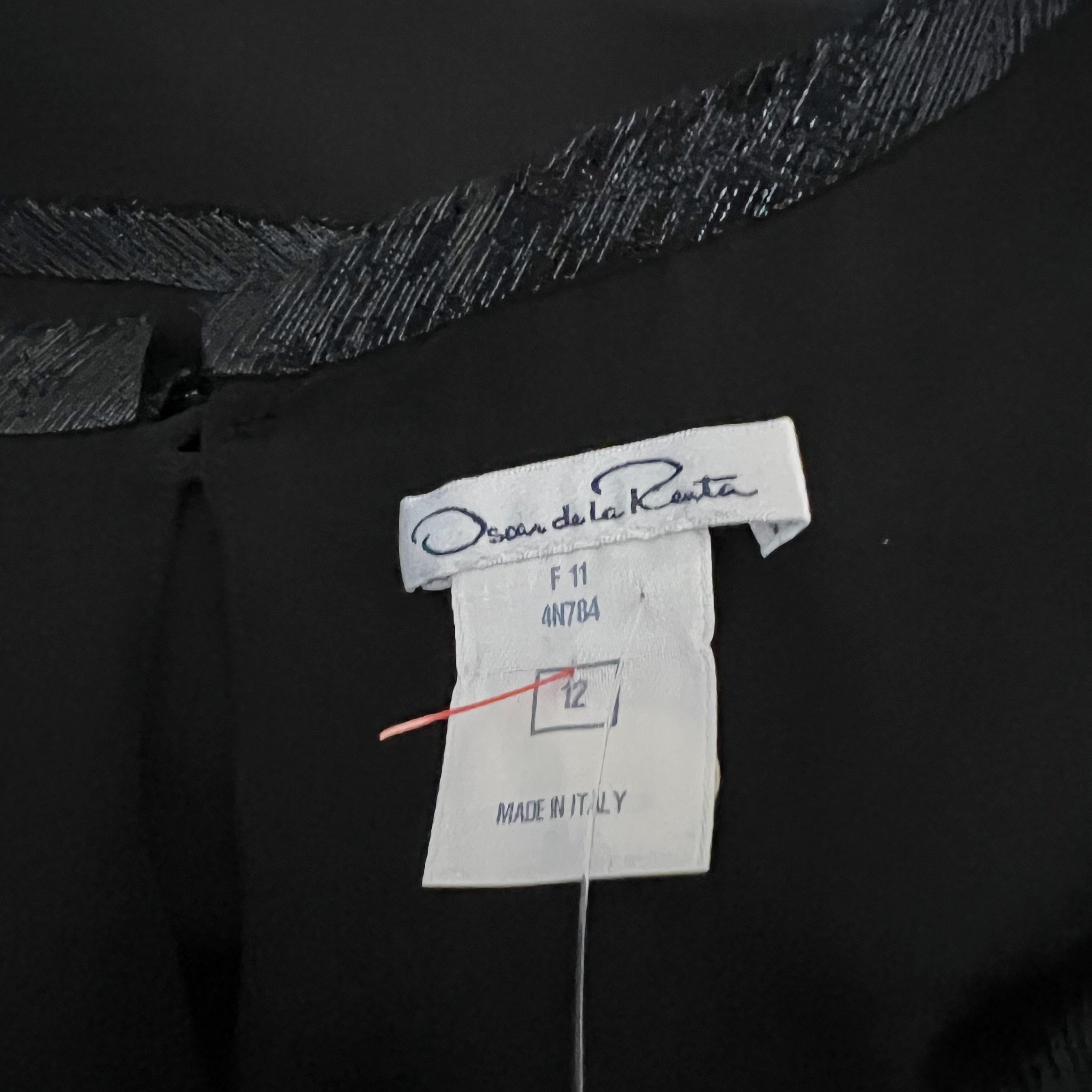 Oscar De La Renta Silk Chiffon Metallic Sparkle Trim Ruffle Edge Tank Blouse 12