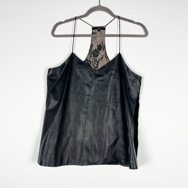 Tibi Genuine Leather Silk Lace Lined Racerback Sleeveless Camisole Tank Top 10