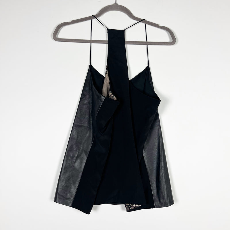 Tibi Genuine Leather Silk Lace Lined Racerback Sleeveless Camisole Tank Top 10