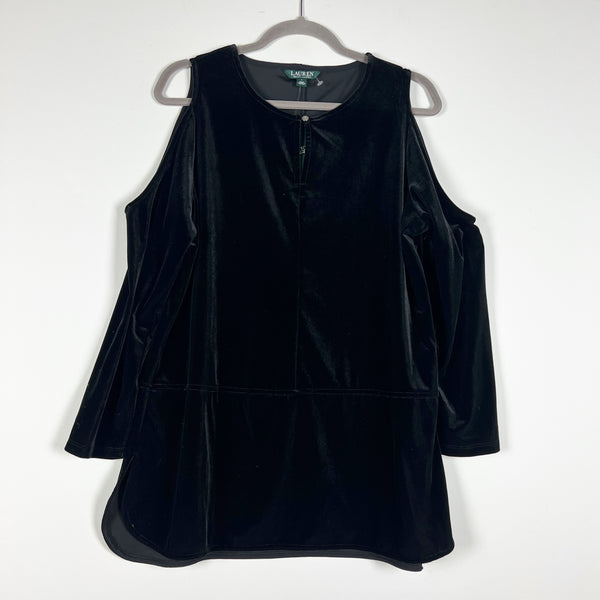 NEW Lauren Ralph Lauren Velvet Velour Cold Off The Shoulder Blouse Shirt Black L