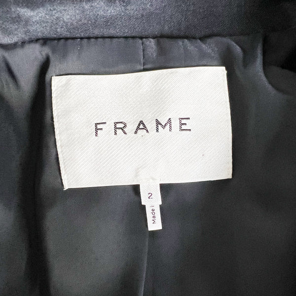 Frame Denim Classic Velvet Velour One Button Collared Blazer Jacket Charcoal 2