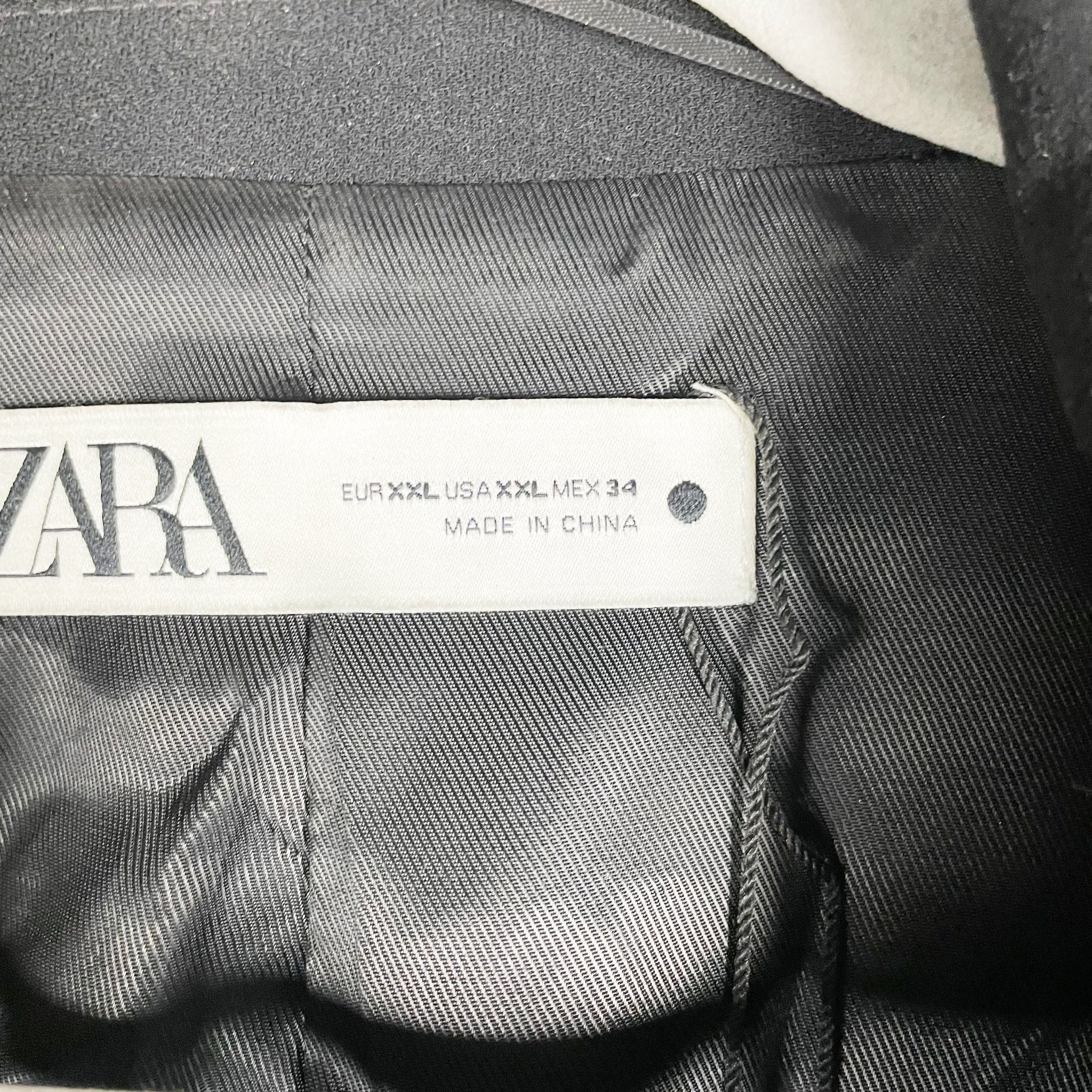 Zara Crepe Structured Shoulder Pad Lapel Double Breasted Blazer Jacket Black XXL