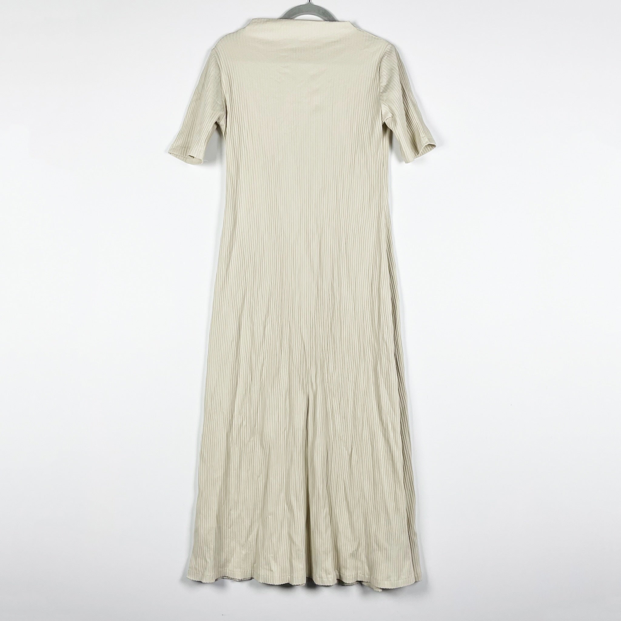NEW Zara Cotton Stretch Ribbed Mock Neck Short Sleeve Pullover A Line Dress XL
