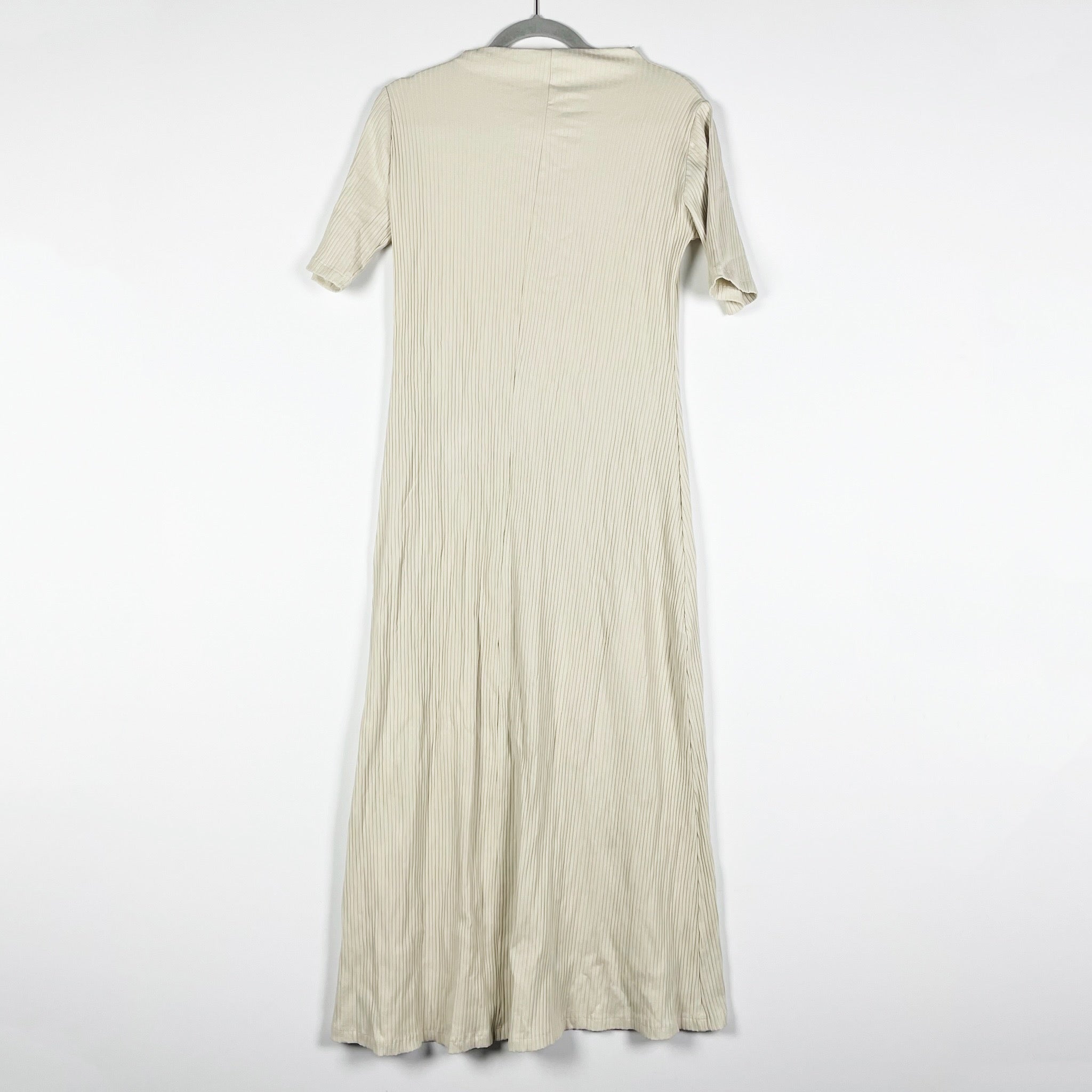 NEW Zara Cotton Stretch Ribbed Mock Neck Short Sleeve Pullover A Line Dress XL