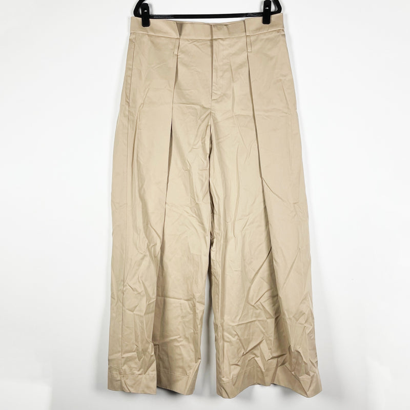 NEW Zara Gabardine Cotton Poplin Pleated Detail Wide Leg Khaki Trench Pants XL