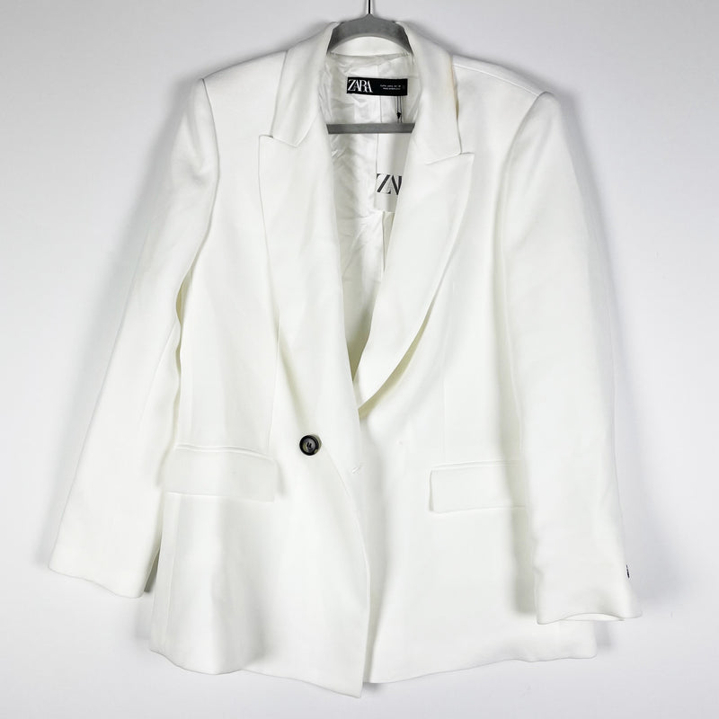 NEW Zara Crepe Stretch Lapel Structured Double Breasted Blazer Jacket White L