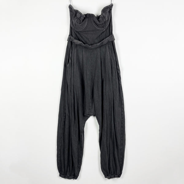 NEW Free People Zoey One Piece Strapless Slouchy Cotton Jumpsuit Jumper Black XL