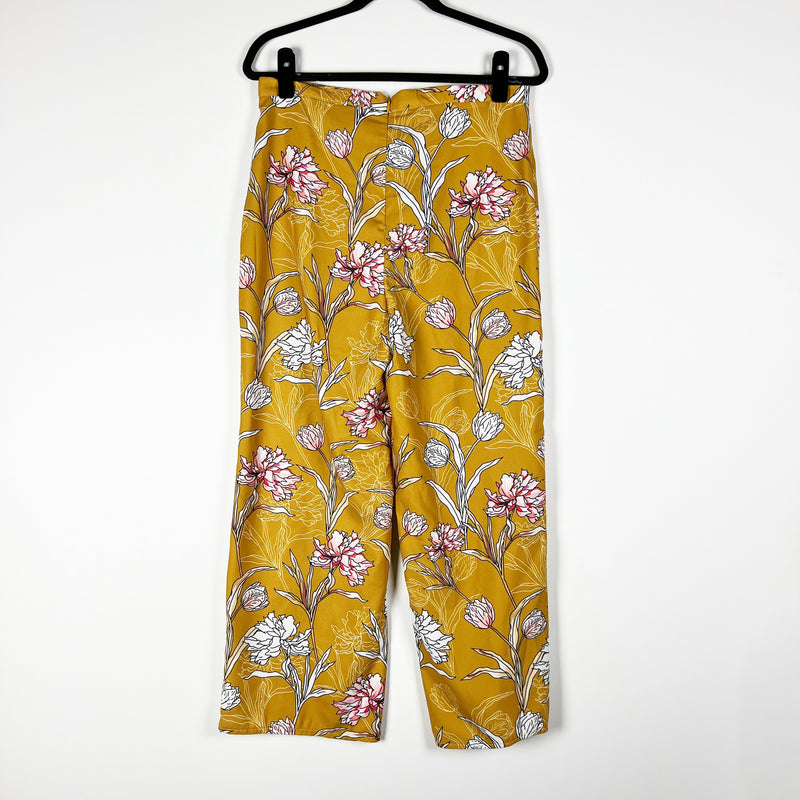 Finders Keepers Yellow Floral Flower Print Crochet Perforated Straight Leg Pants
