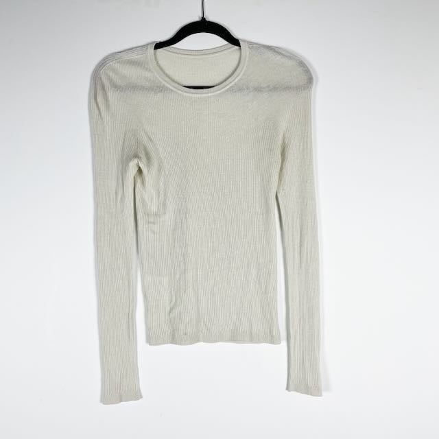 Lululemon Women's Ribbed Wool Silk Cashmere Blend Knit Light Sweater Bone Medium