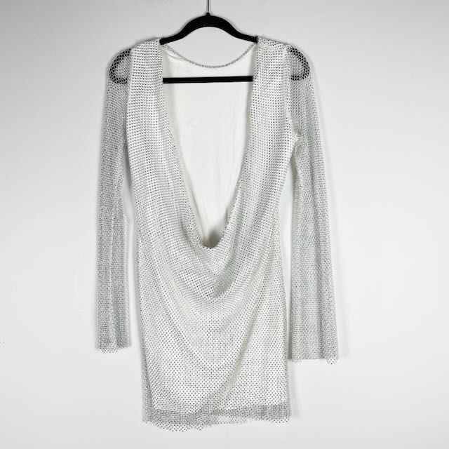 12th Tribe Anna White Rhinestone Crystal Jewel Diamond Mesh Mini Party Dress M