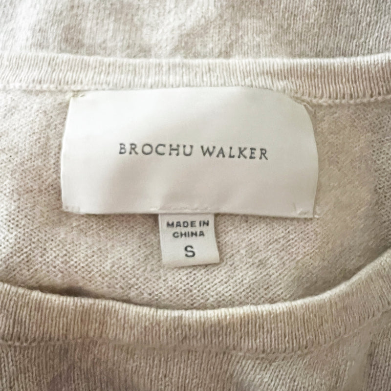 Brochu Walker 100% Cashmere Knit Stretch Crew Neck Asymmetrical Button Sweater S