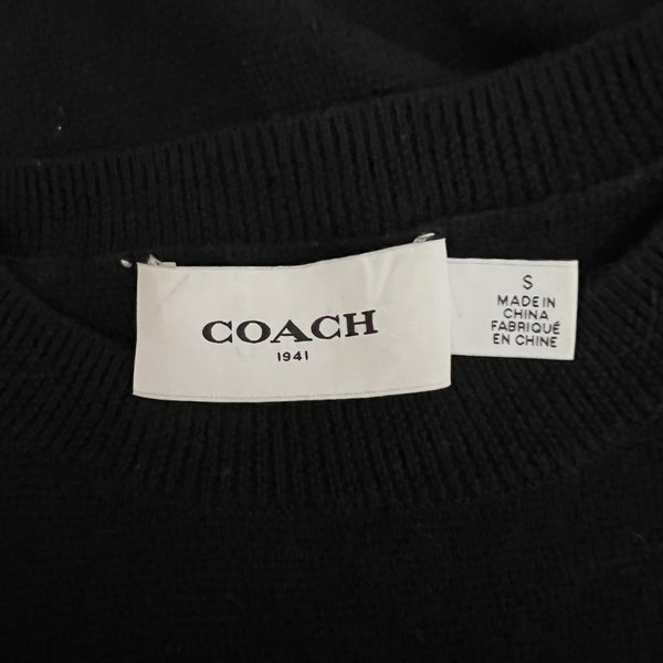 Coach Wool Knit Stretch Silk Trim Plaid Print Pullover Midi Sweater Dress Small