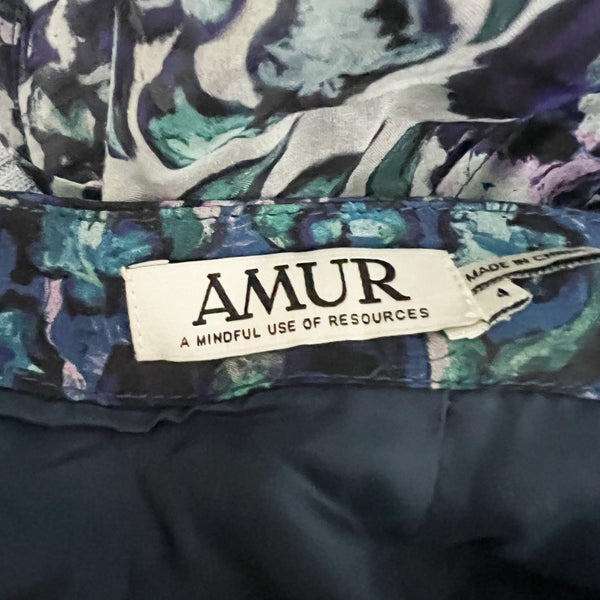 Amur Ira Silk Chiffon Asymmetrical Ruffle Azure Mint Floral Flower Print Skirt 4