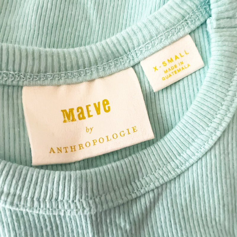 NEW Maeve Anthropologie Ribbed Knit Stretch Crew Neck Short Sleeve Sky Blue XS