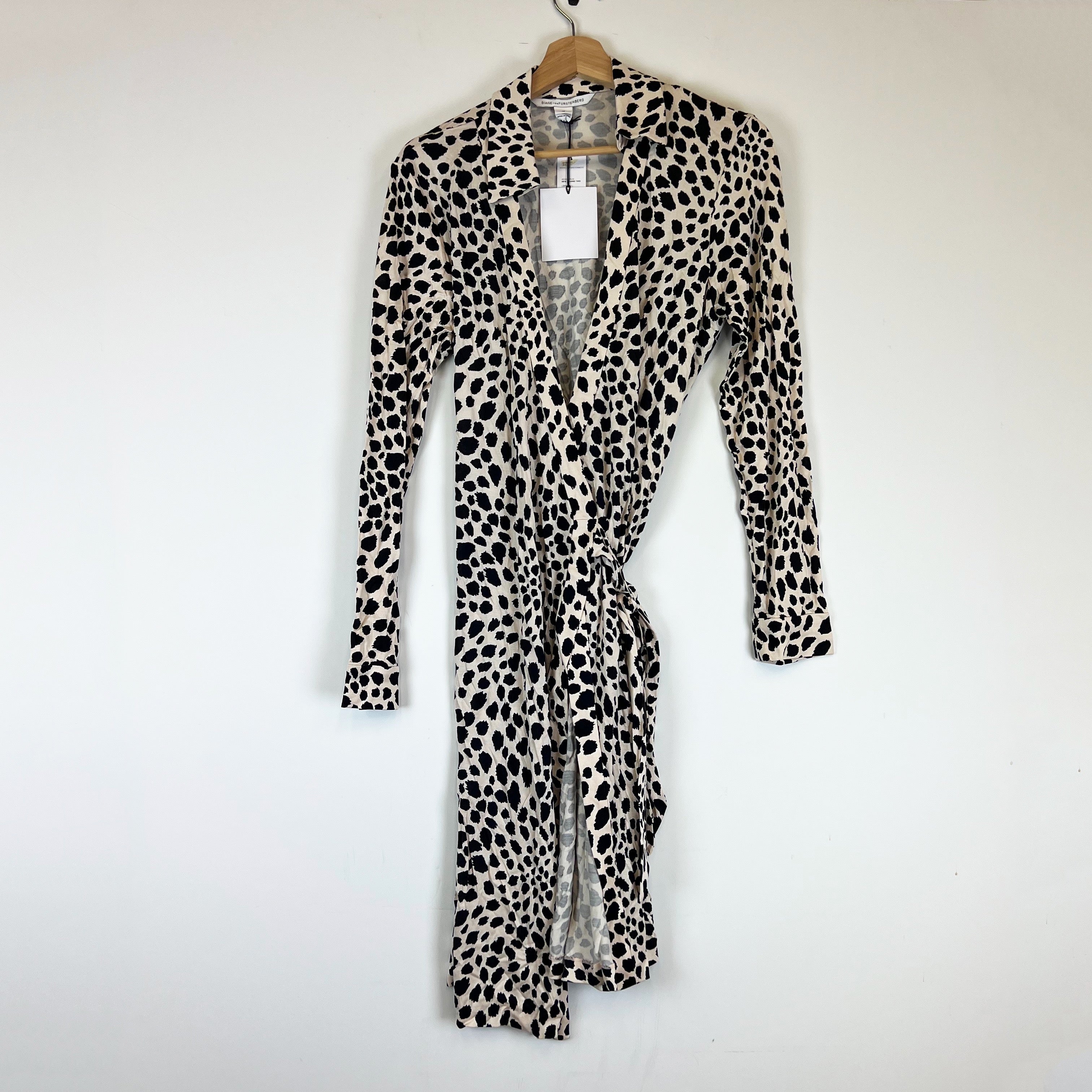 NEW Diane Von Furstenberg Jeanne Two Silk Jersey Wrap Dress Leopard Pebble Ivory