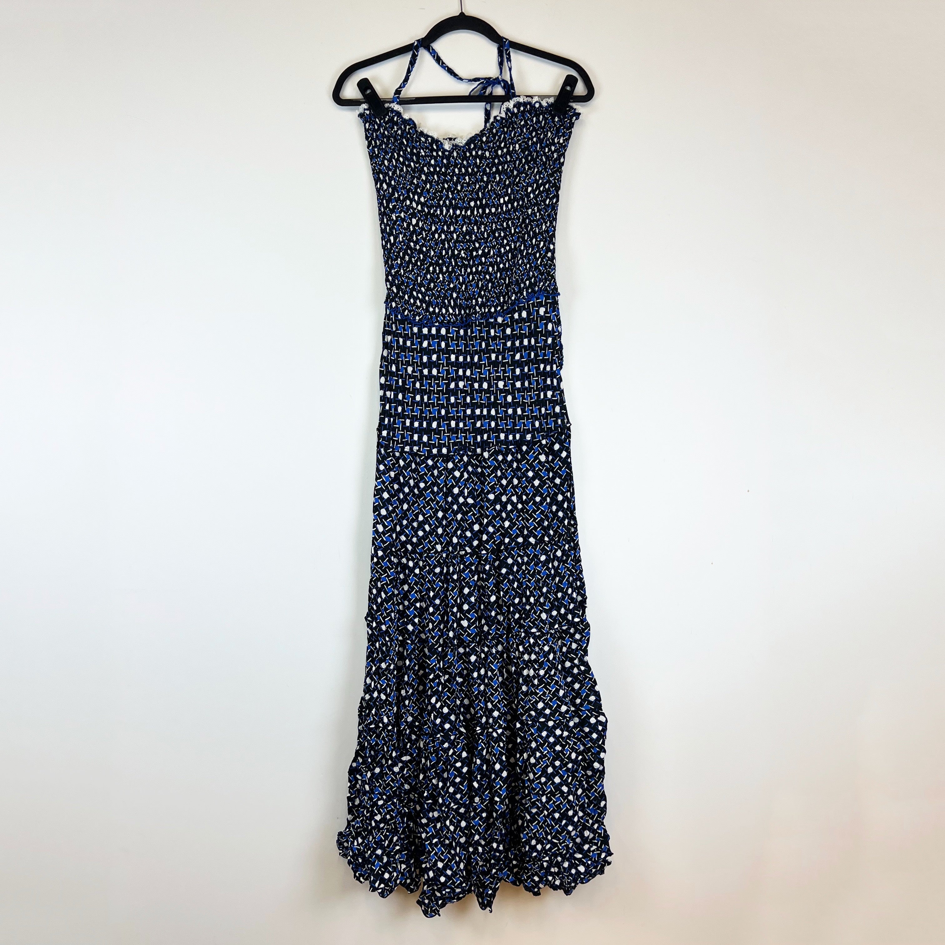 NEW Poupette St Barth Foe Long Bandeau Smocked Bodice Maxi Dress Black Moon L