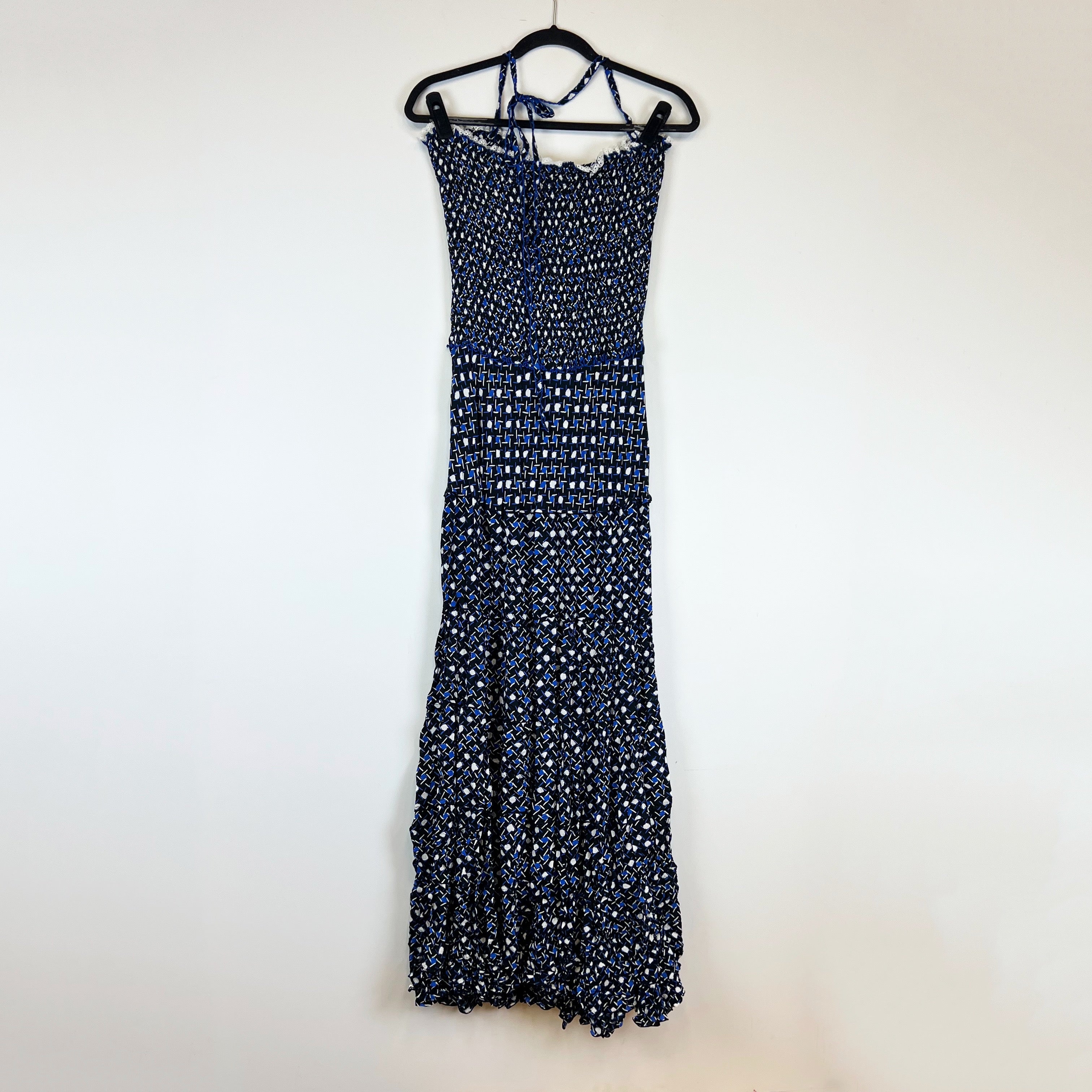 NEW Poupette St Barth Foe Long Bandeau Smocked Bodice Maxi Dress Black Moon L