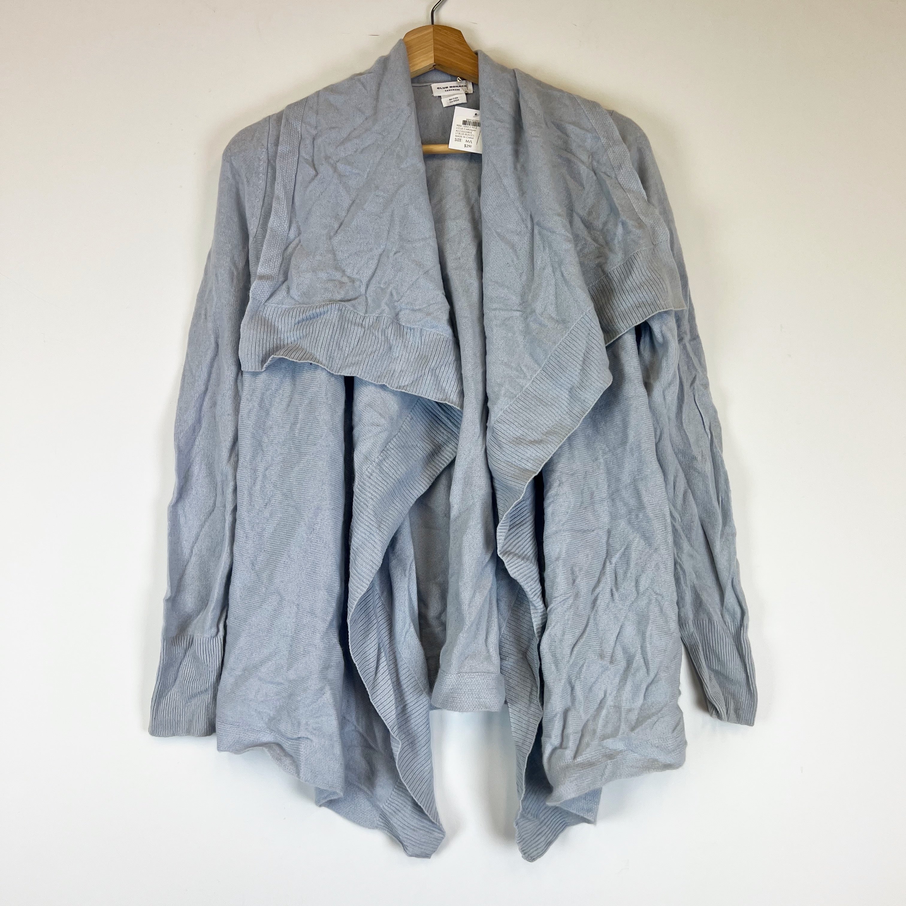 NEW Club Monaco Lycus 100% Cashmere Knit Open Front Shawl Collar Cardigan Blue