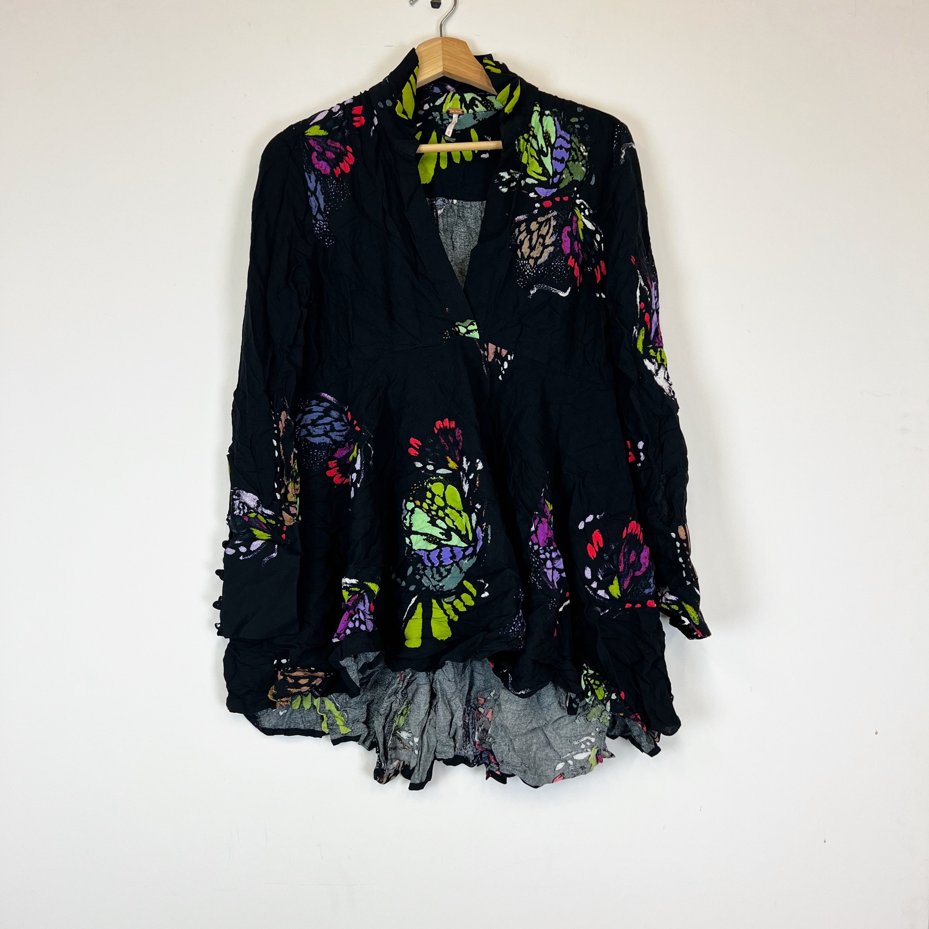 Free People Field Of Butterflies V Neck Long Sleeve Graphic Print Pattern Blouse