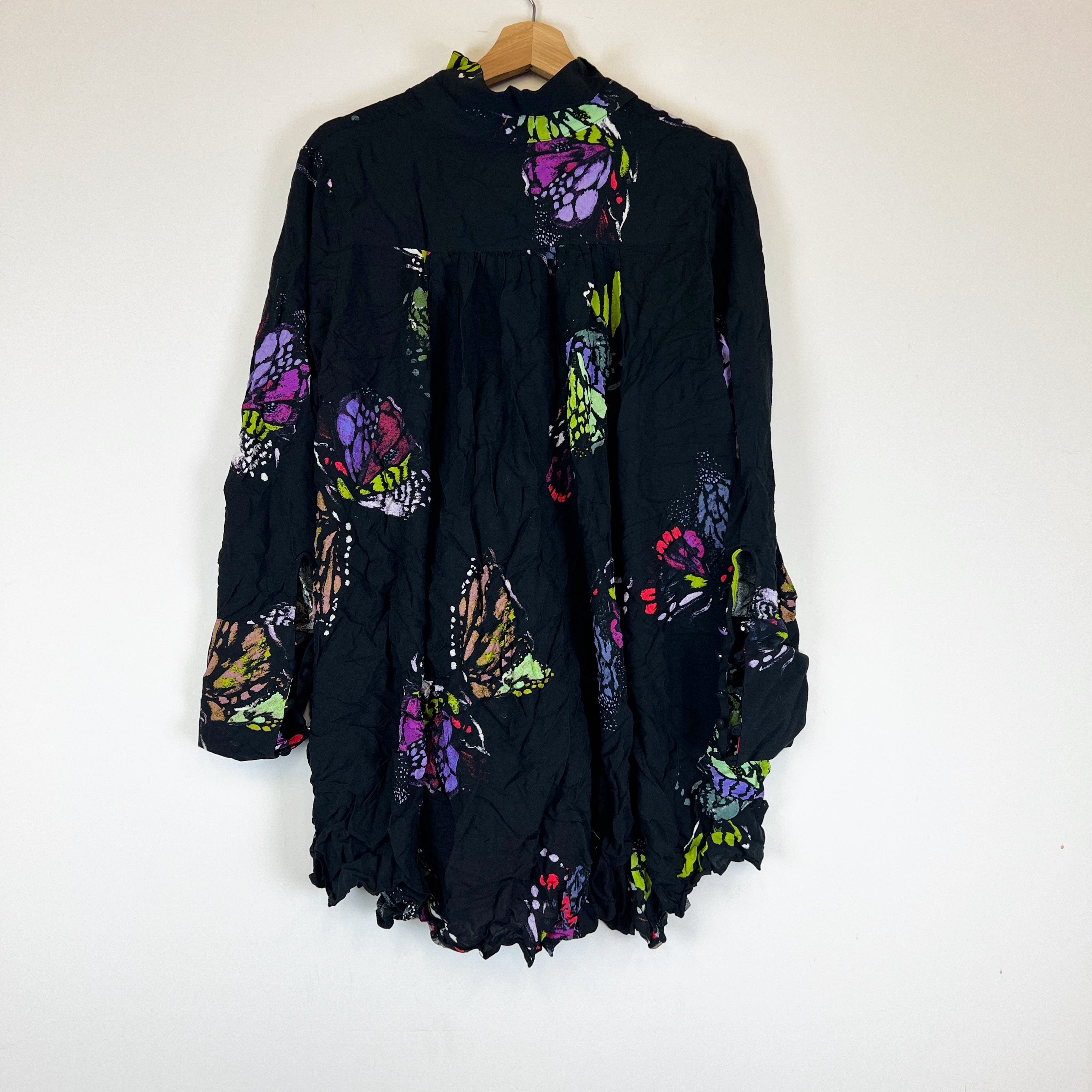 Free People Field Of Butterflies V Neck Long Sleeve Graphic Print Pattern Blouse