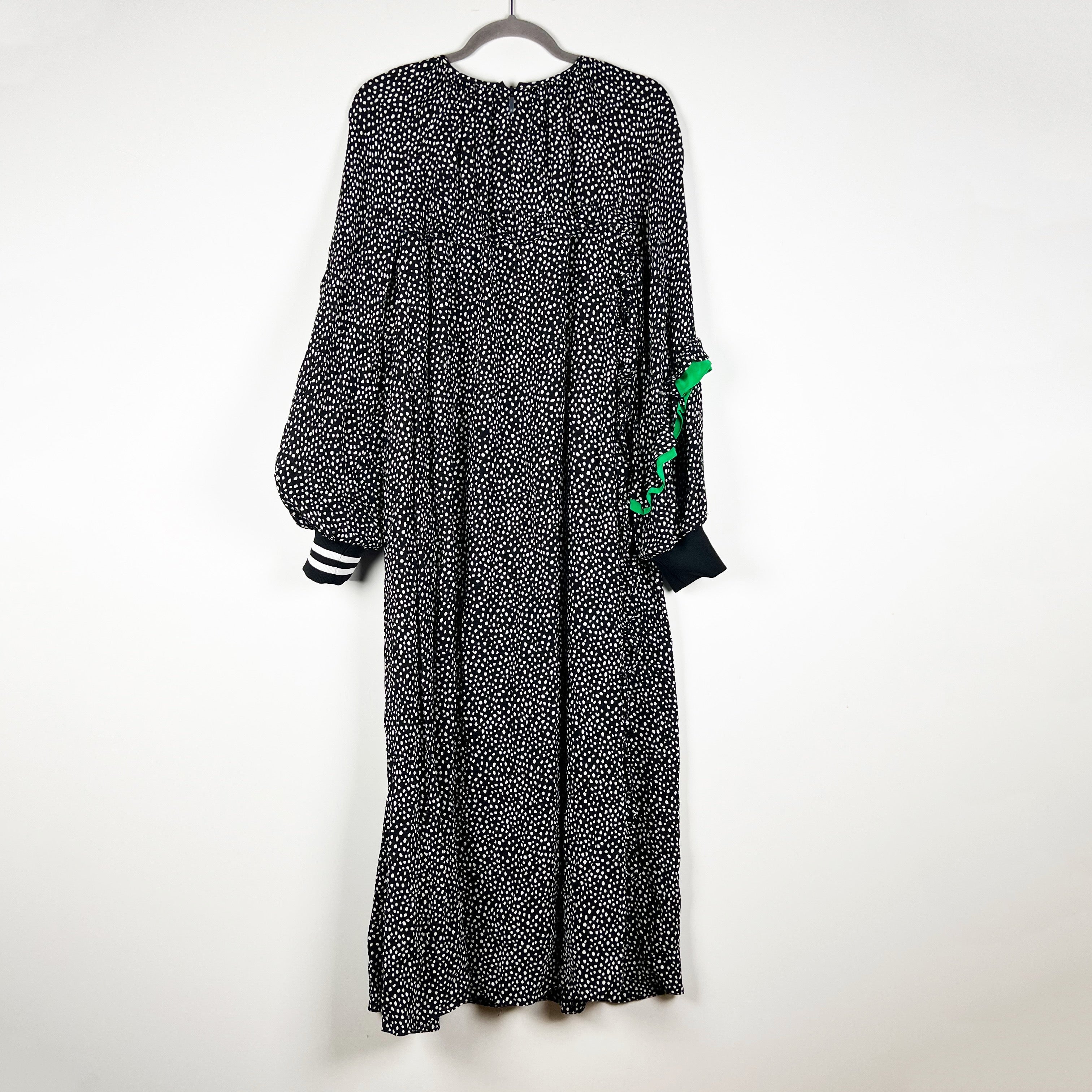 NEW Tibi Crepe Polka Dot Print Pattern Long Sleeve High Slit Midi Dress Black 8