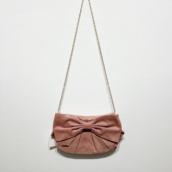 NEW RED Valentino Glossy Textured Genuine Leather Oversized Bow Shoulder Purse