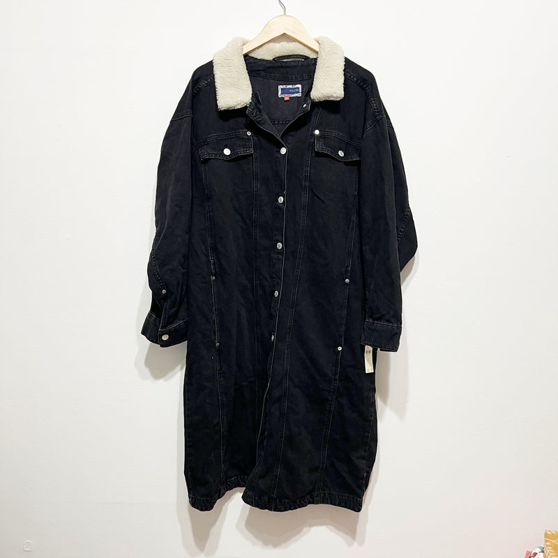 NEW Pilcro Anthropologie Sherpa Collared Cotton Denim Jean Button Front Jacket