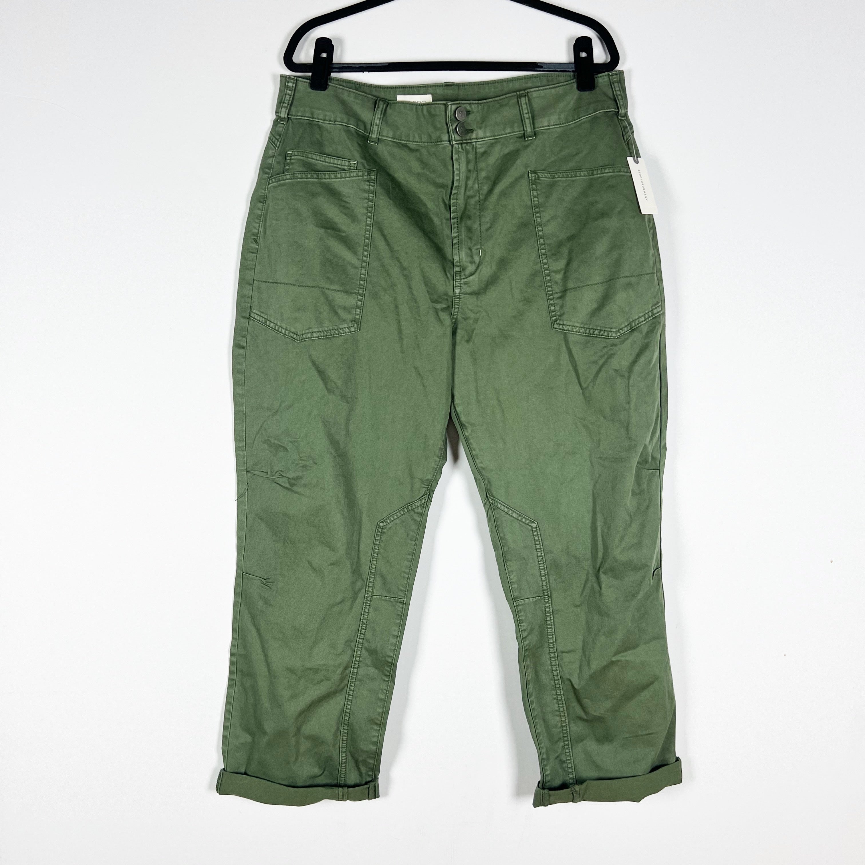 NEW Pilcro Anthropologie The Wanderer Ankle Crop Utility Pants Green 34