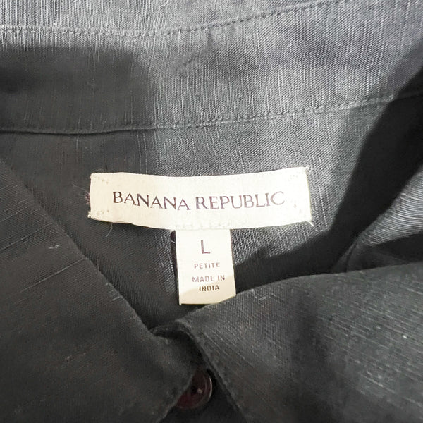 NEW Banana Republic Oversized Embroidered Tencel Linen Button Down Shirt Black L