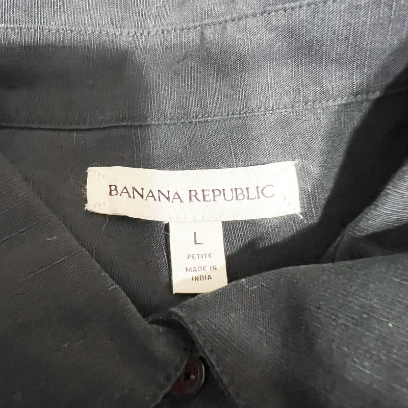 NEW Banana Republic Oversized Embroidered Tencel Linen Button Down Shirt Black L