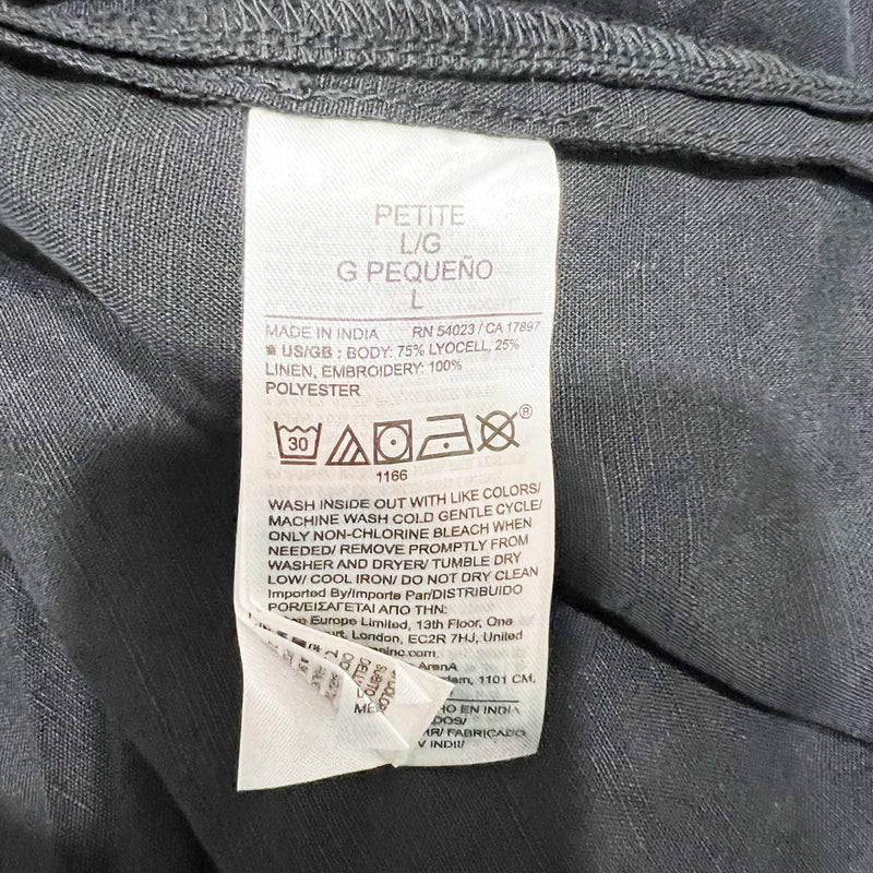 NEW Banana Republic Oversized Embroidered Tencel Linen Button Down Shirt Black L