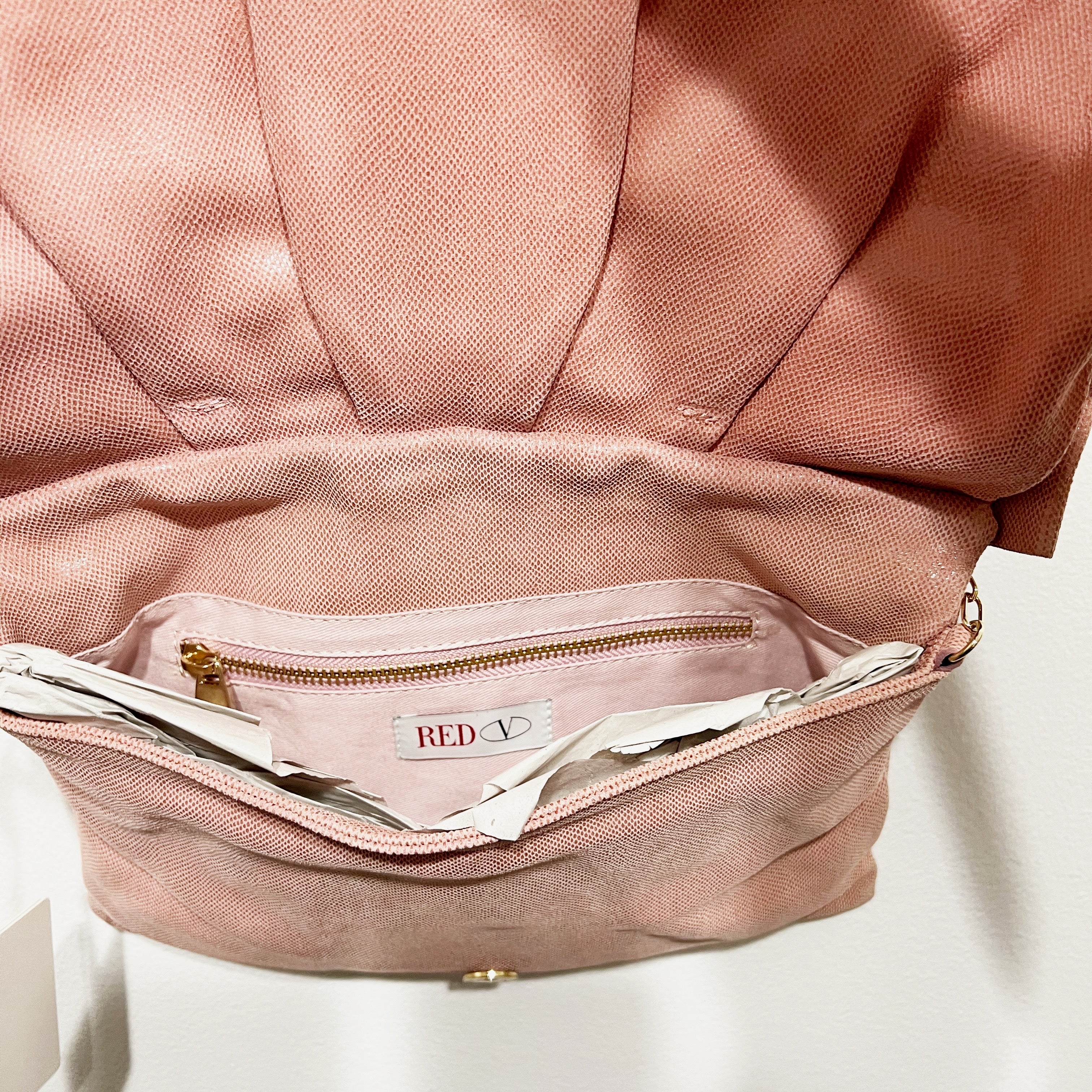 NEW RED Valentino Glossy Textured Genuine Leather Oversized Bow Shoulder Purse