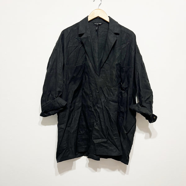 Marissa Webb Amanda Blazer Linen Tunic Quarter Sleeve V Neck Black Medium