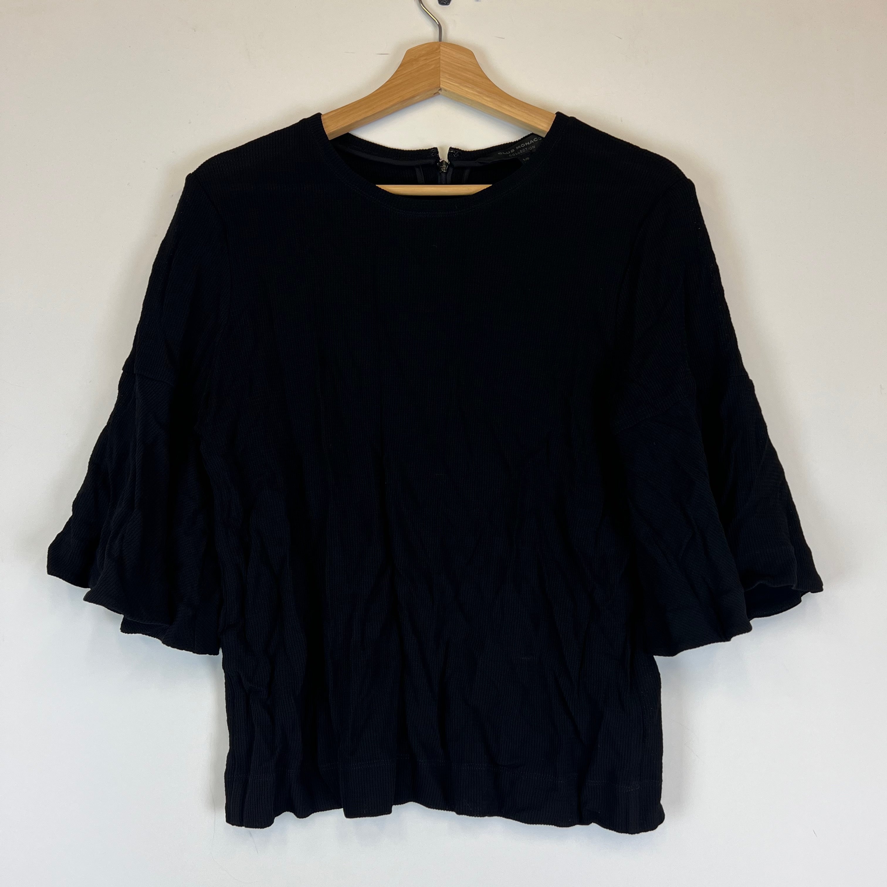 NEW Club Monaco Collection Roama Top Chemise Knit Stretch Ruffle Sleeve Blouse