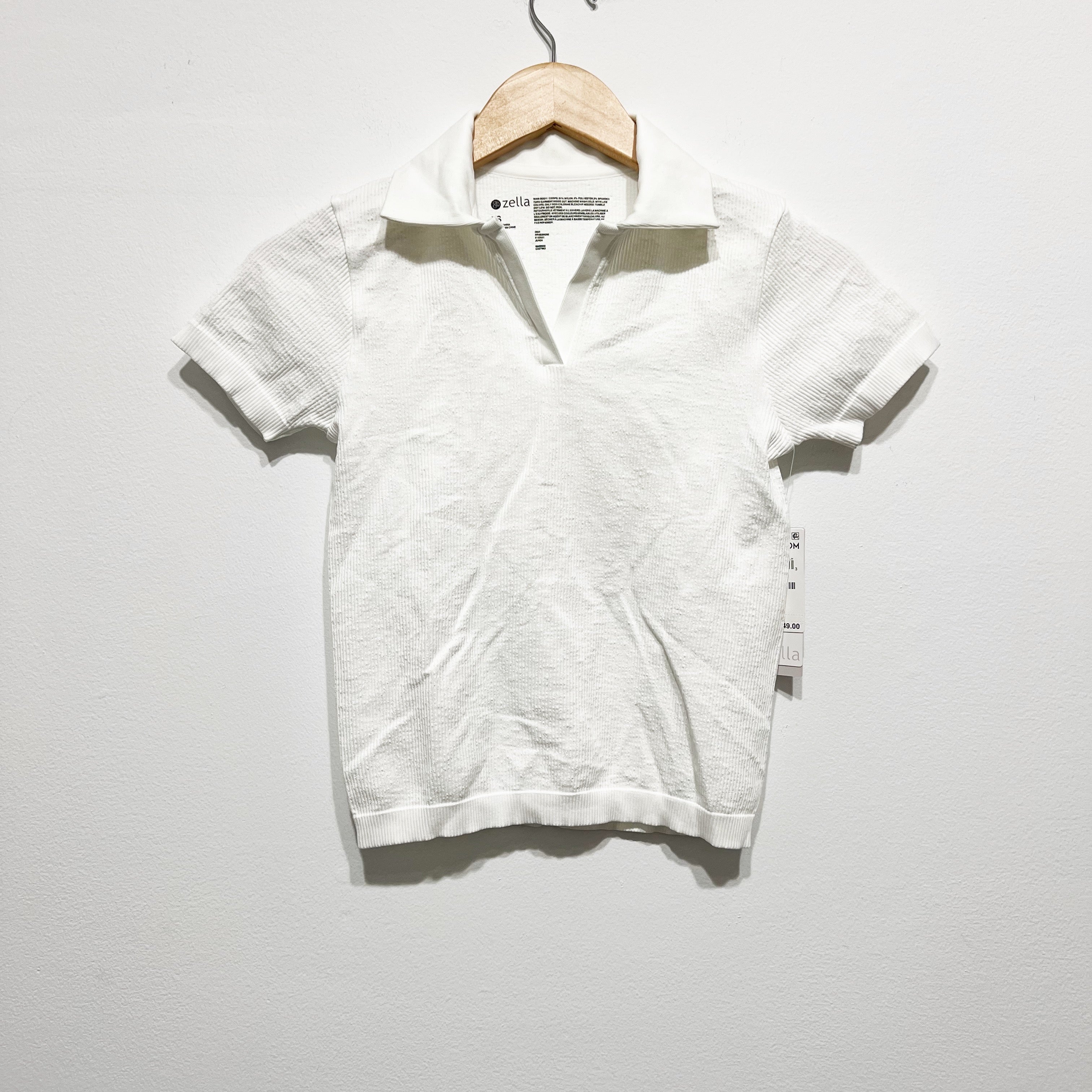 NEW Zella Women's Athletic All Day Textured Stretch Short Sleeve Polo Shirt XS