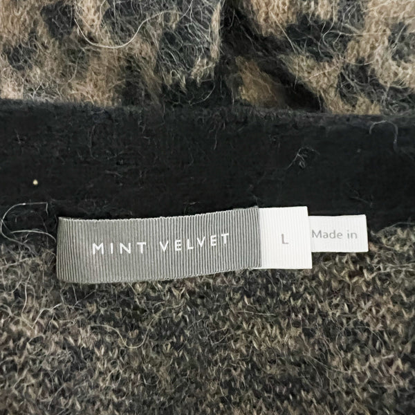Mint Velvet Leopard Cheetah Animal Print Pattern Wool Knit Cardigan Sweater L