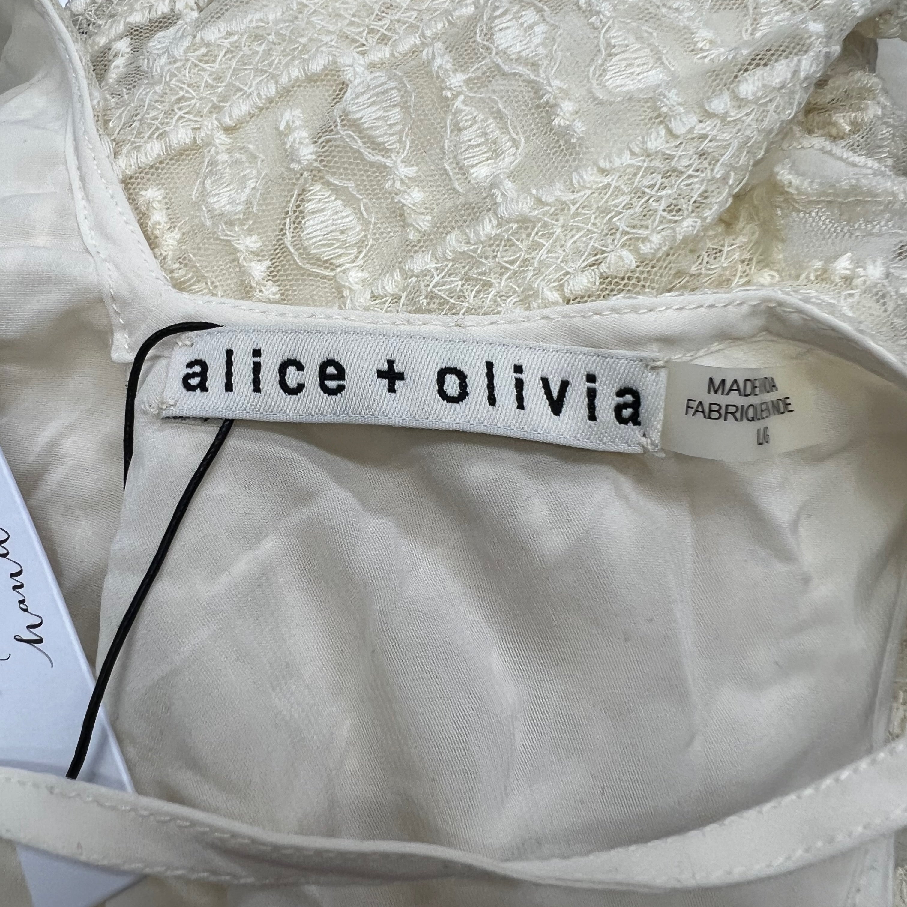 NEW Alice And Olivia Ravenna Lace Crochet High Neck Asymmetrical Hem Tank Top L