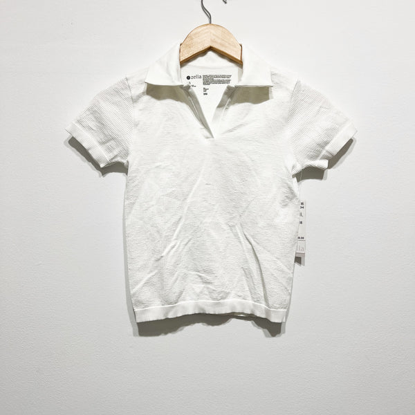 NEW Zella Women's Athletic All Day Textured Stretch Short Sleeve Polo Shirt XS