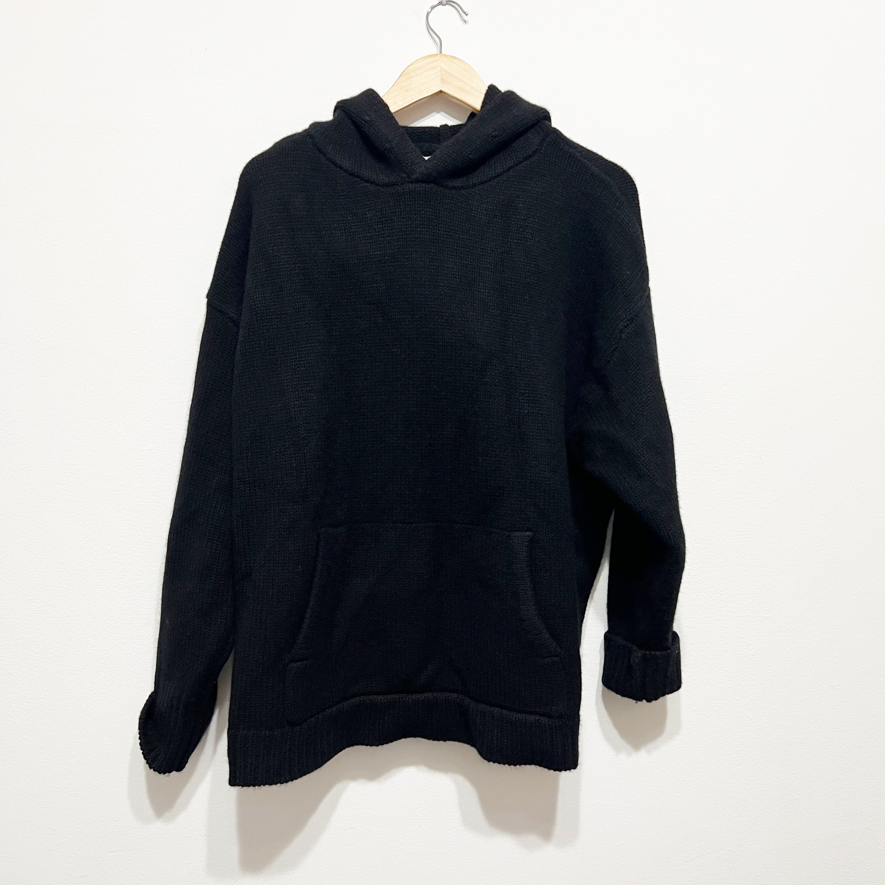 SPRWMN Heavy Cashmere Knit Stretch Oversized Hoodie Pullover Sweater Black M