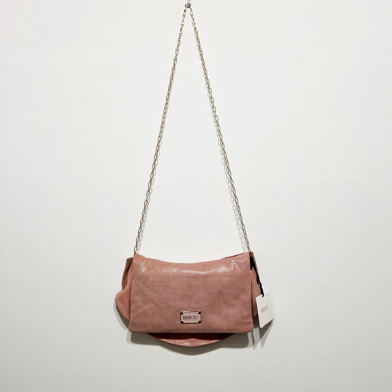 NEW RED Valentino Glossy Textured Genuine Leather Oversized Bow Shoulder Purse