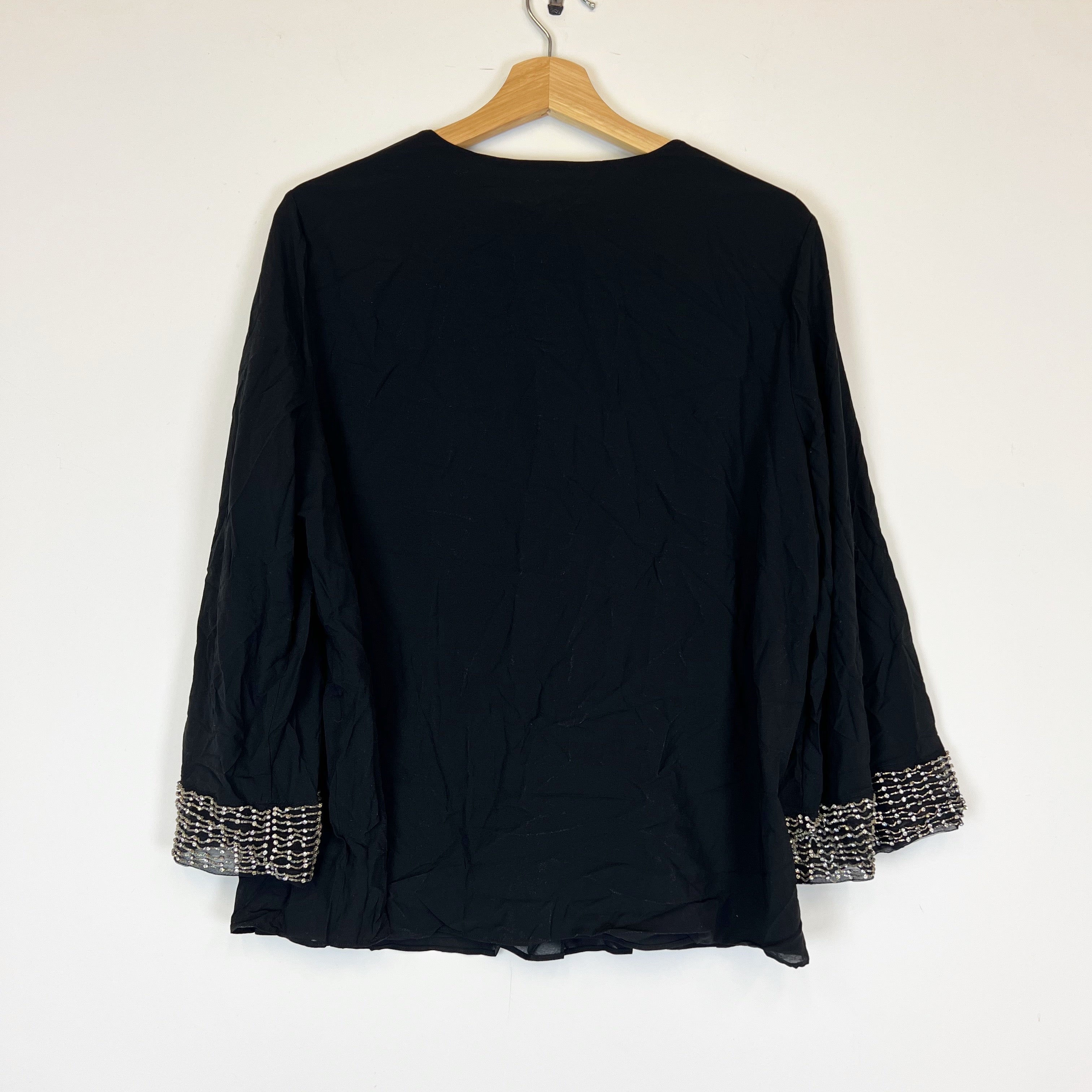 NEW Alice And Olivia Silk Chiffon Beaded Jewel Crystal Detail Cuff Blouse Shirt