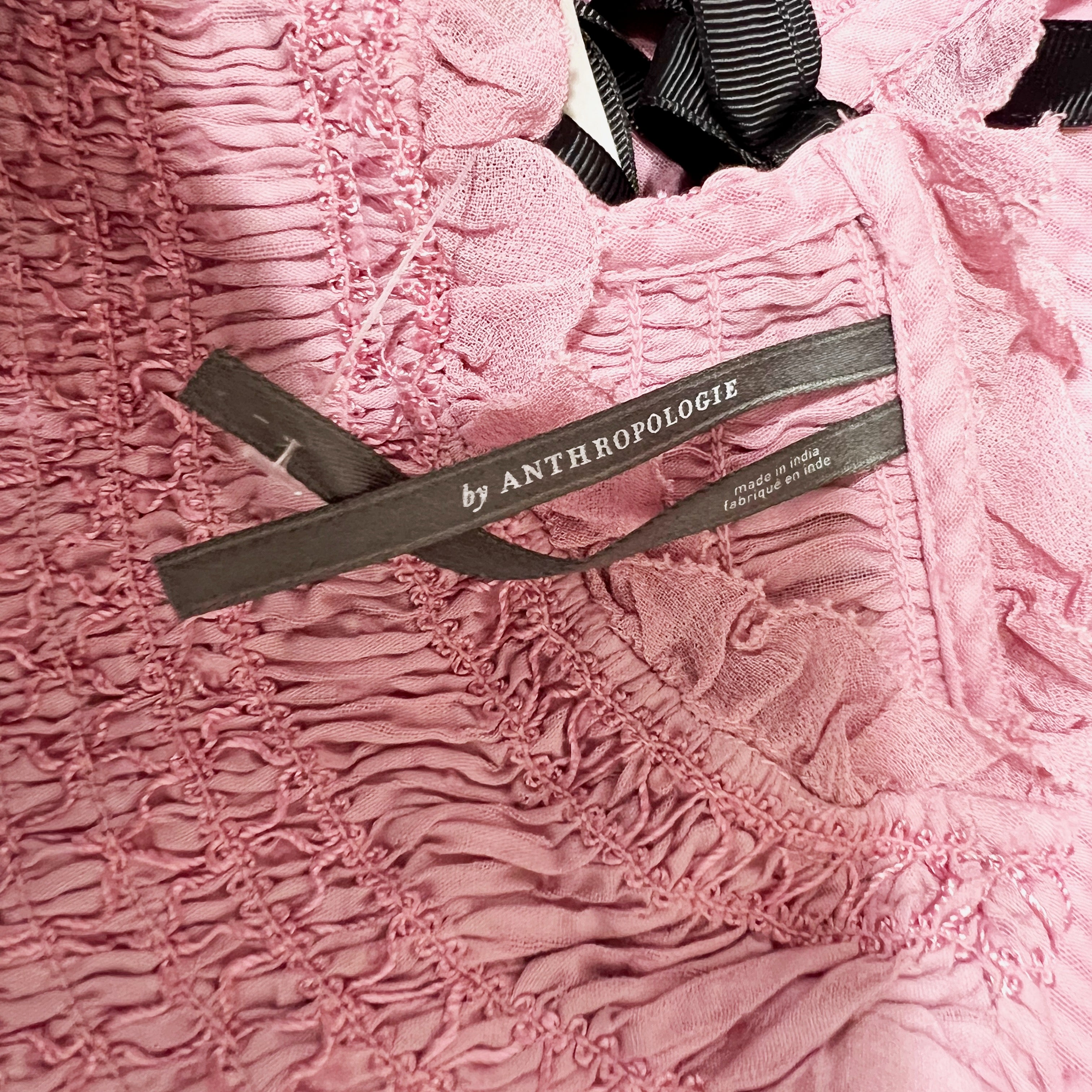 NEW Anthropologie Cotton Smocked Stretch Sleeveless Tie Back Ruffle Lace Blouse