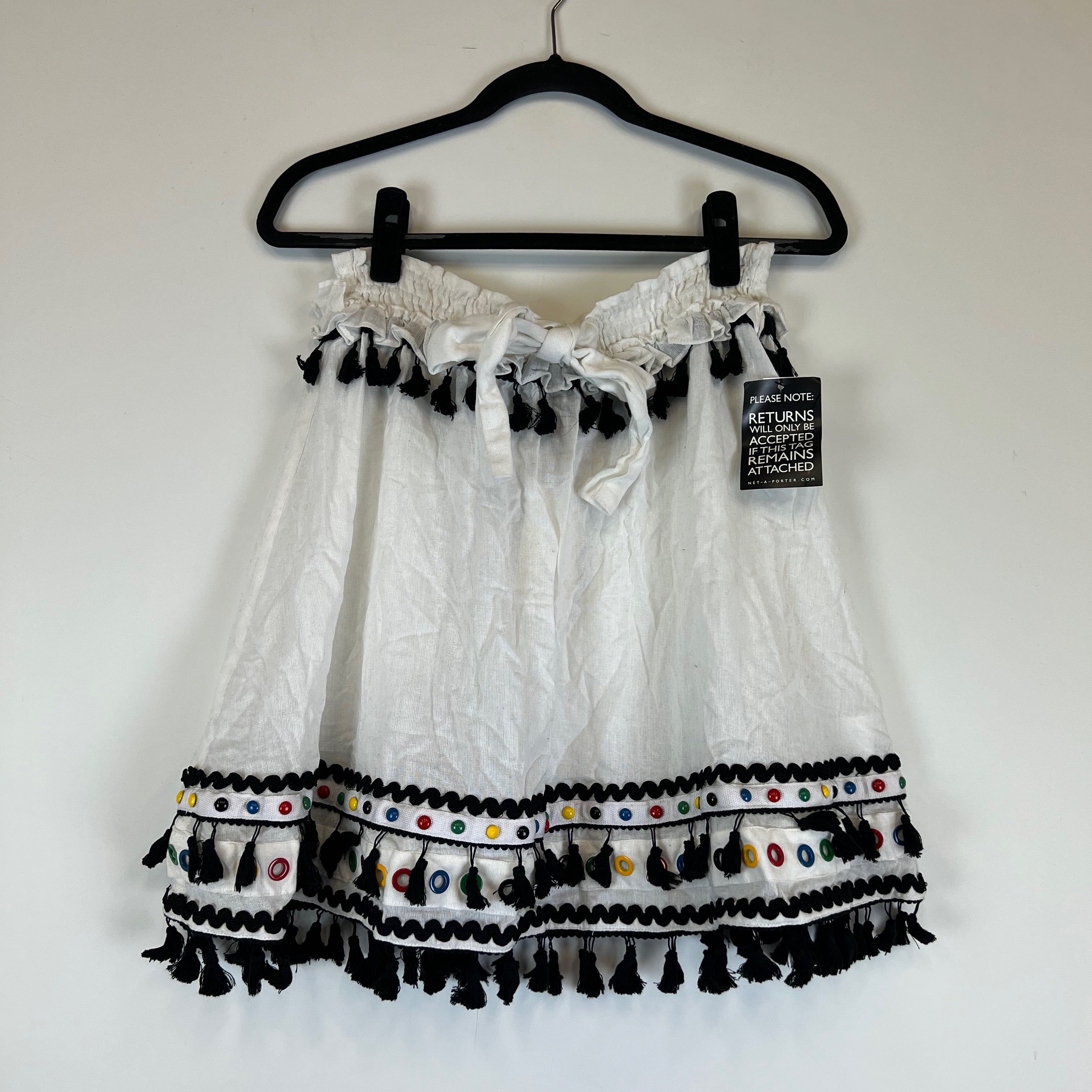 NEW Dodo Bar Or Cotton Tassel Fringe Applique Embellished Tiered Mini Skirt M