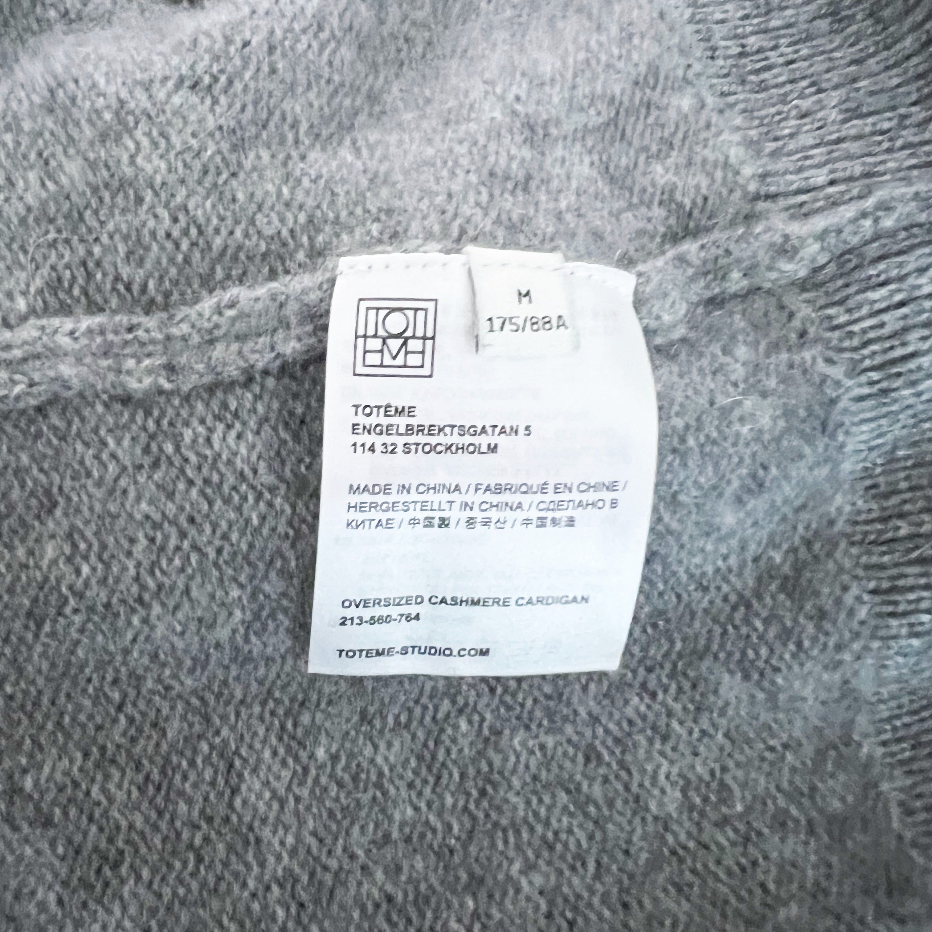 Toteme Oversized 100% Cashmere Cardigan Knit Stretch Button Front Sweater Gray M