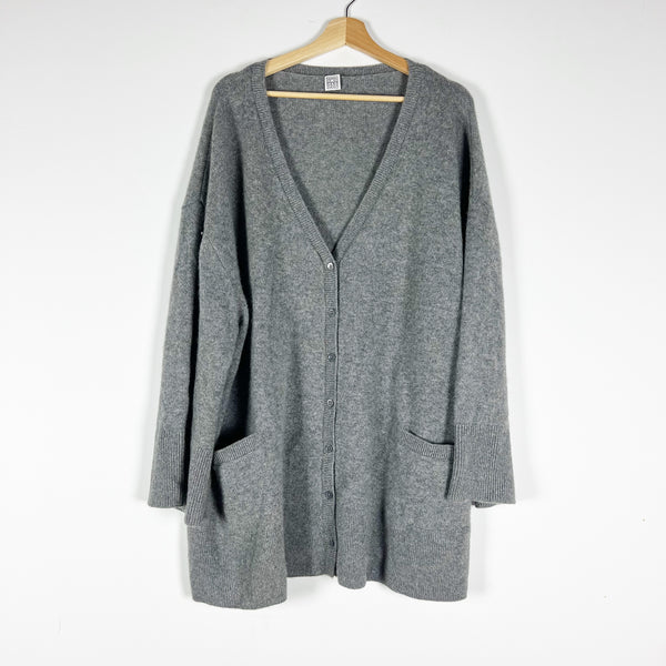 Toteme Oversized 100% Cashmere Cardigan Knit Stretch Button Front Sweater Gray M