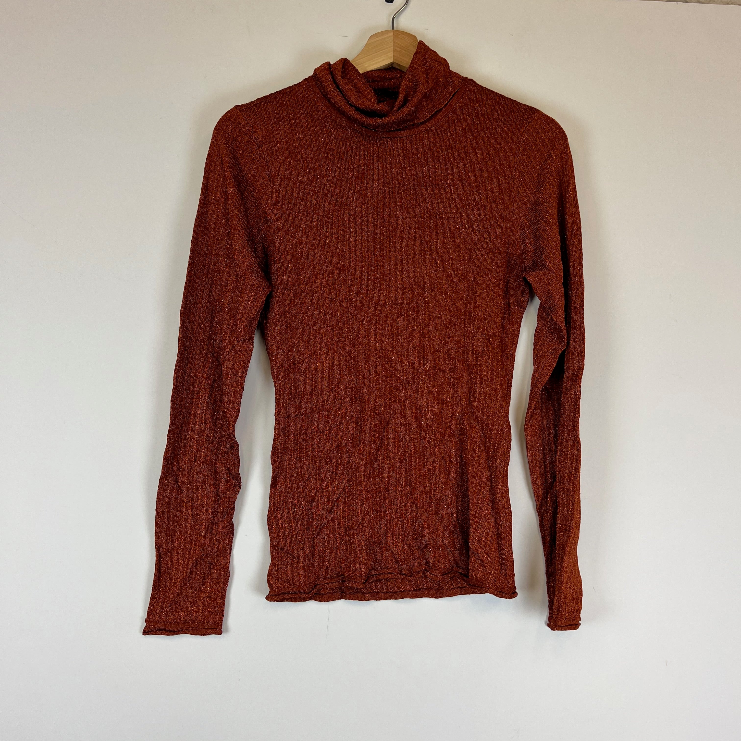 NEW Alice And Olivia Billi Slim Turtleneck Sweater In Copper In Burnt Orange M