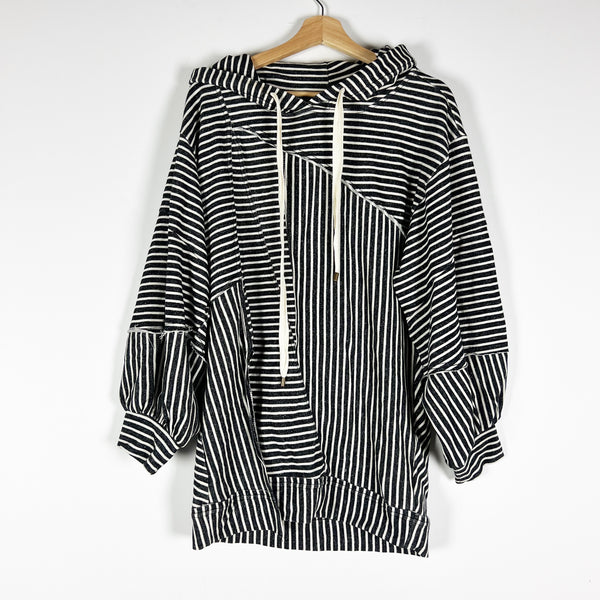 NEW Pilcro Anthropologie Cotton Terry Patchwork Asymmetrical Stripe Hoodie M
