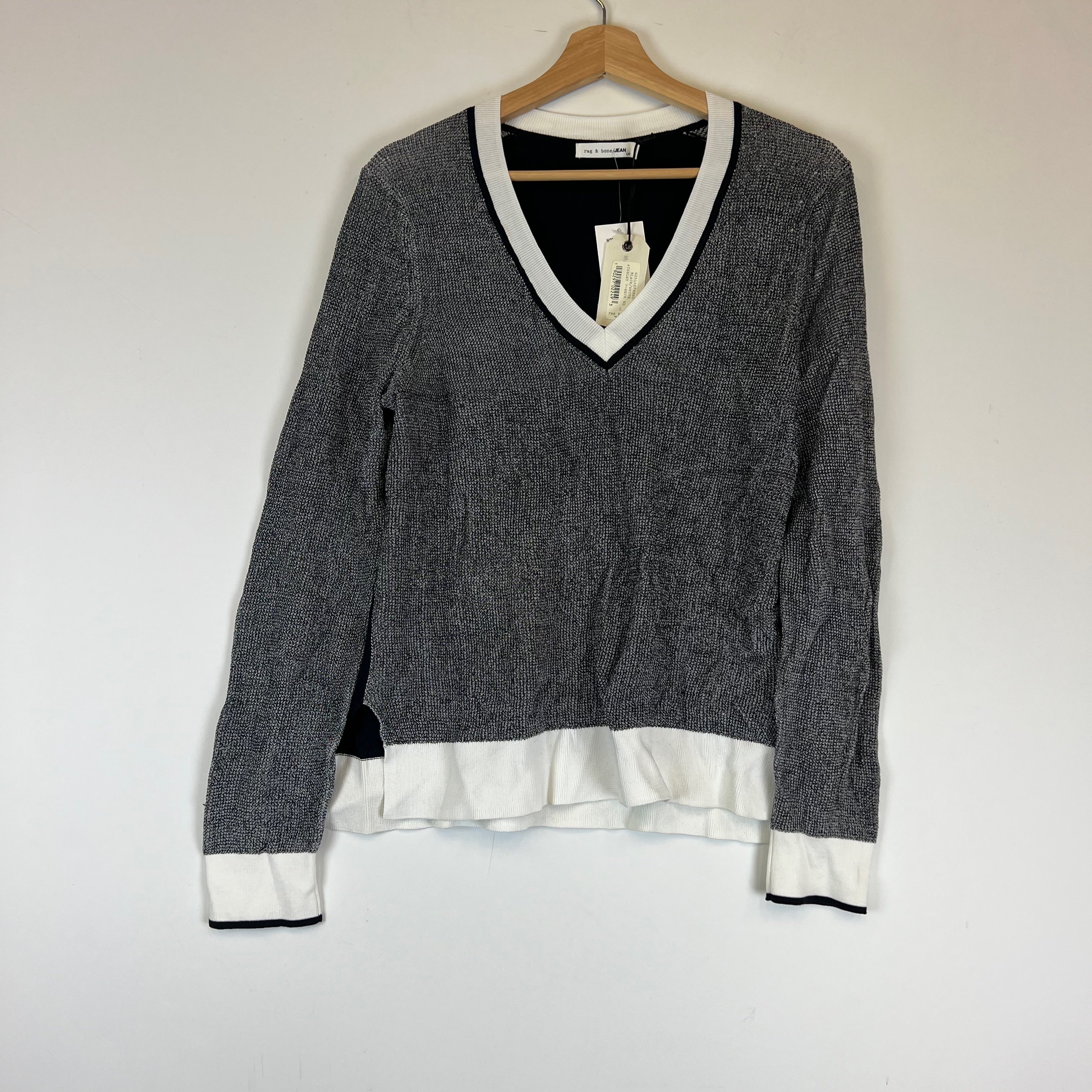 NEW Rag &amp; Bone Ainsley V Neck Cotton Blend Knit Stretch V Neck Pullover Sweater